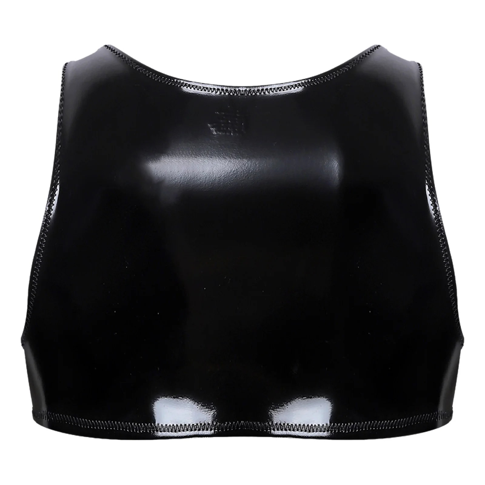 Men Wet Look PU Leather Crop Vest Scoop Neck Singlet Tank Top for Showing Chest Muscle Bodybuilding Rave Nightclub Pole Dance
