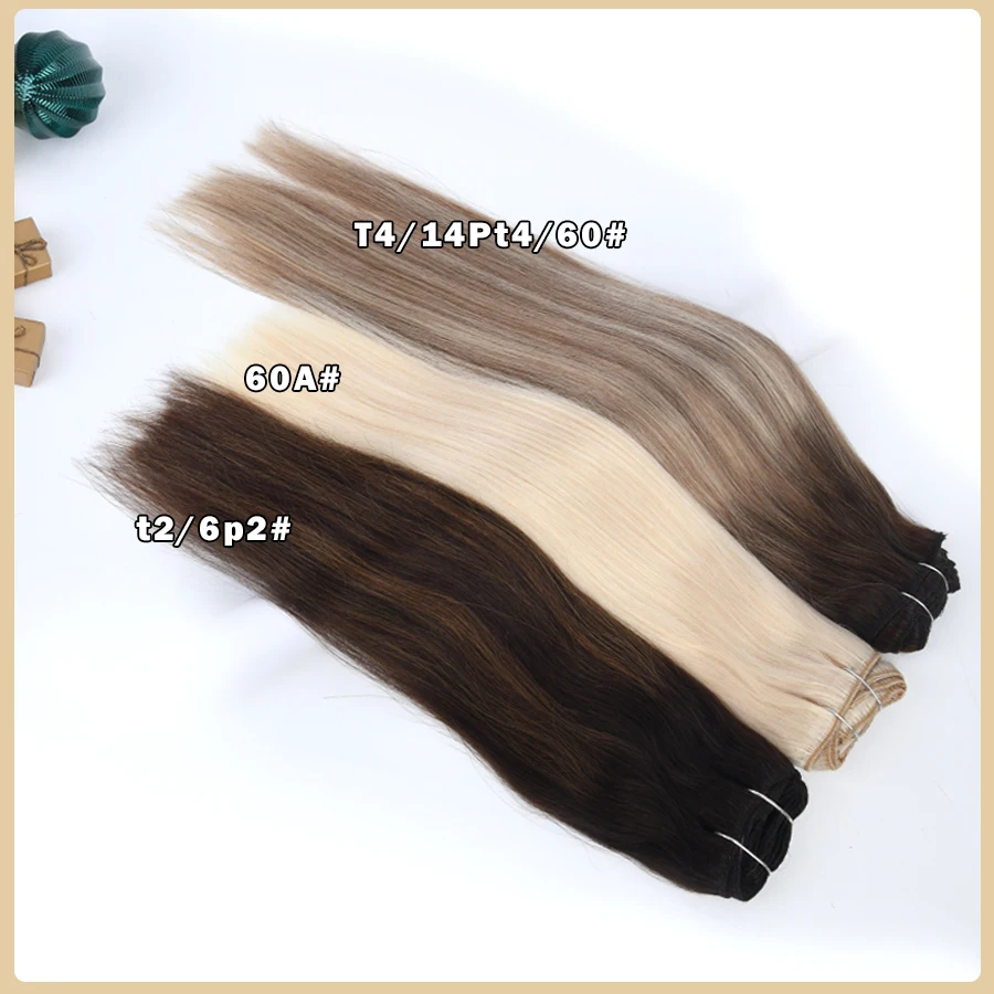 K.S WIGS Full Head Clip in Hair Extension Balayage Blonde Machine Remy Human Hair 100% Real Natural Hairpiece Clips On For Women