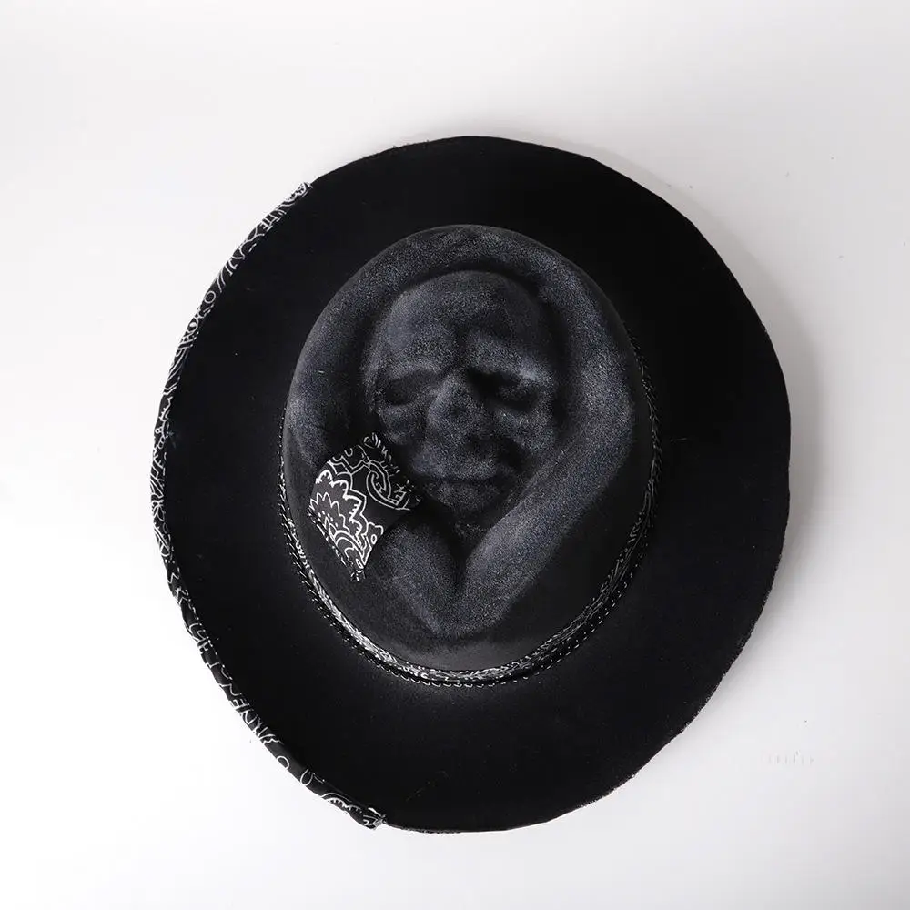 

Unique Gothic Western Cowboy Hat Halloween Headwear Party Hat Handmade Black Skull Cowboy Hat Spooky Adults Festival Cowboy Caps