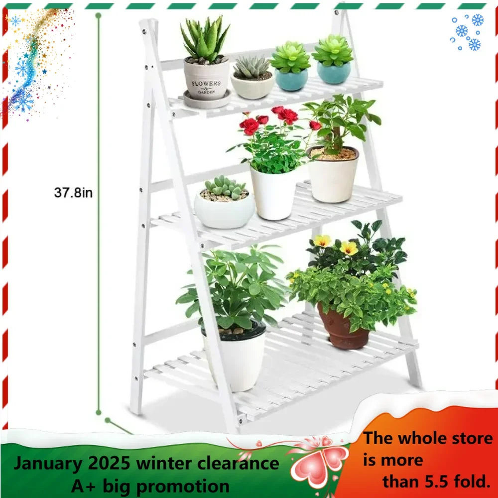 Ladder Plant Stand, Layer Foldable Planter Shelves Flower Pot Organizer Storage Rack Display Shelving Plants Shelf Holder