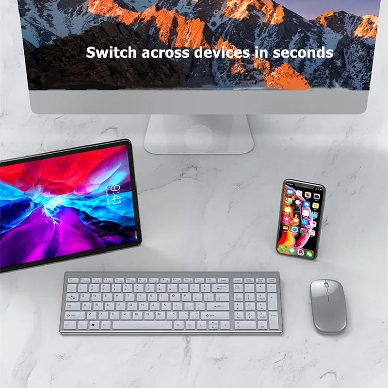 Set Keyboard dan Mouse Nirkabel Bluetooth 5.0 & 2.4G Kombinasi Mouse Keyboard Multimedia Mini untuk Laptop PC TV iPad Macbook Android