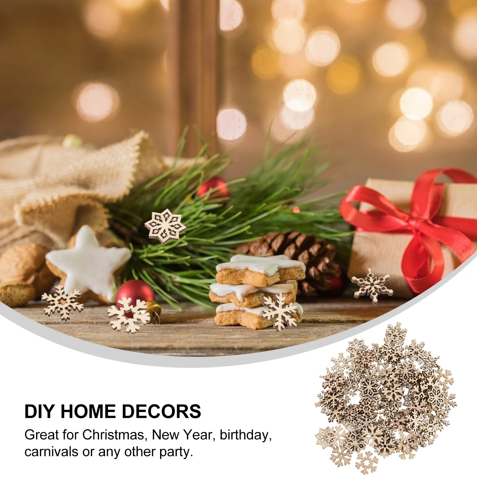 50 Pcs Wooden Snowflakes DIY Christmas Ornaments Tree Party Accessories Bamboo Crafts Projects