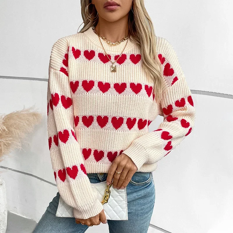 

Women Print Sweaters Round Neck Pullovers Thick Full Sleeve Regular Jumpers Casual Splice Sweater Outwear Autumn Winter