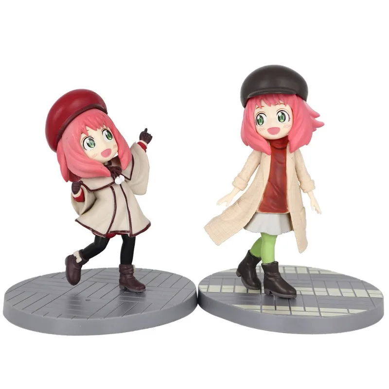 13-14cm Anya Forger Q 버전 Ania Forger 배낭 그림 자동차 장식품 애니메이션 PVC 인형 2 차원 모델 선물 장난감