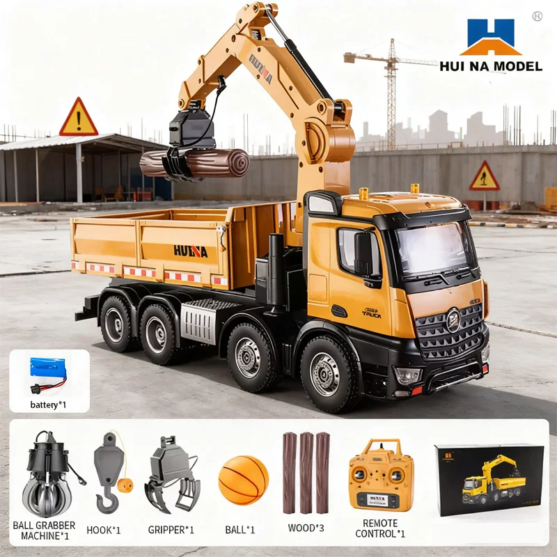 HUINA 1538 26-Channel Alloy 1:14Remote Control Semi-Alloy Remote Control Vehicle Grab Wood Dump Truck Construction Toy for kids