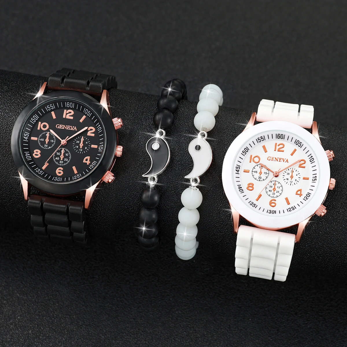 4PCS/Set Couple Watches Fashion Silicone Band Men Women Quartz Watch Bracelets Set