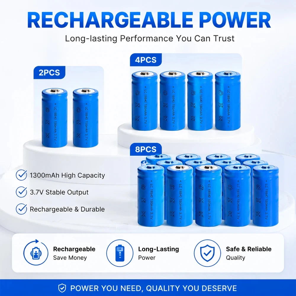 1/20 Stück 16340 Wiederaufladbare Batterie 3,7V 1300mAh Li-Ion CR123A Lithium-Batterie mit hoher Kapazität für Taschenlampe, Kamera, Lasergerät