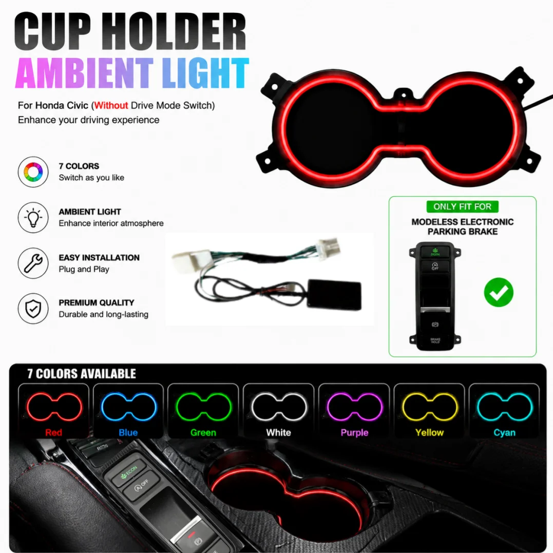 Ambient lighting for Civic CVT models (2022-2026) without electronic parking switch.