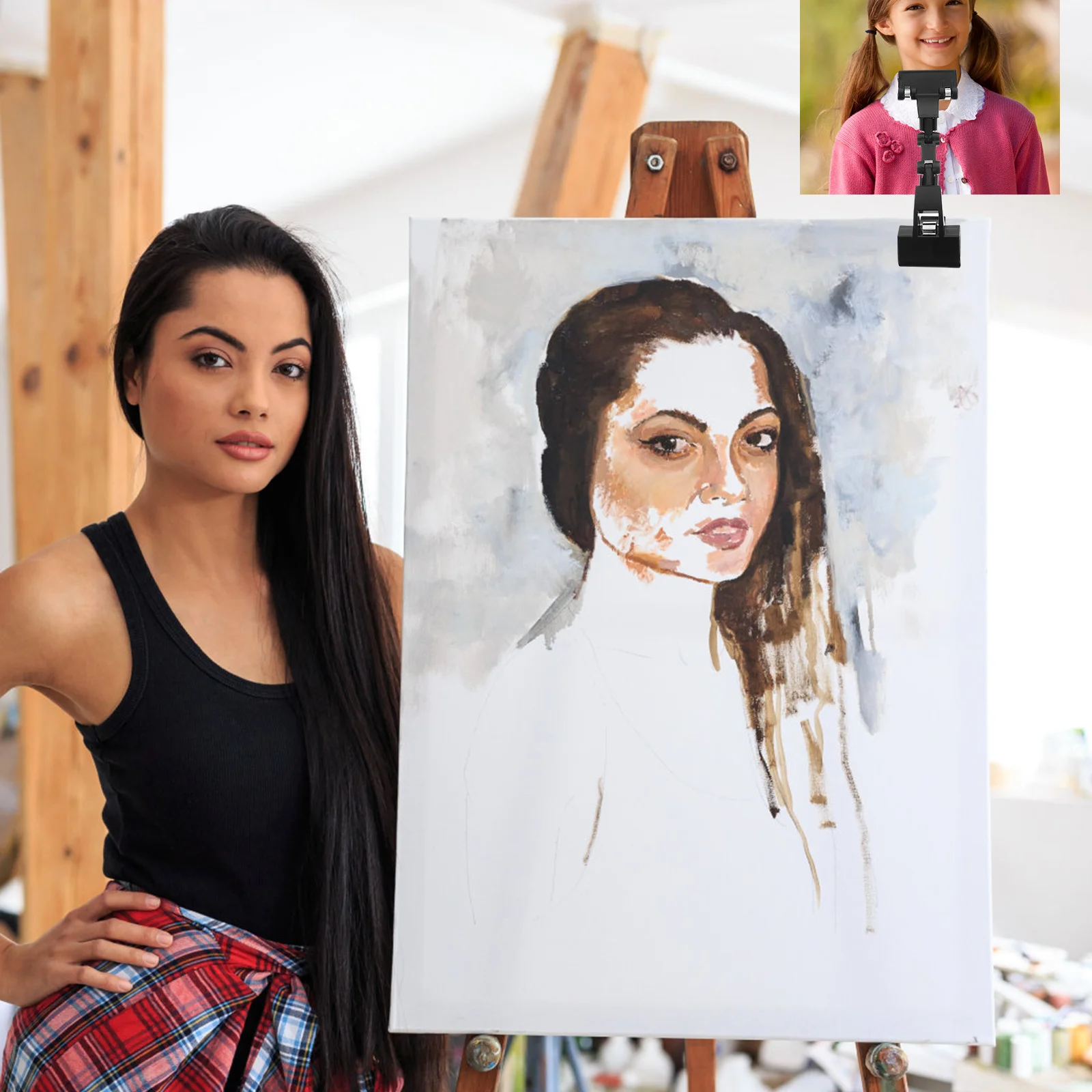 

2pcs Double Head Clip Stand Sturdy Plastic Multifunctional Sketch Drawing Photo Holder For Artists Students Office Desk