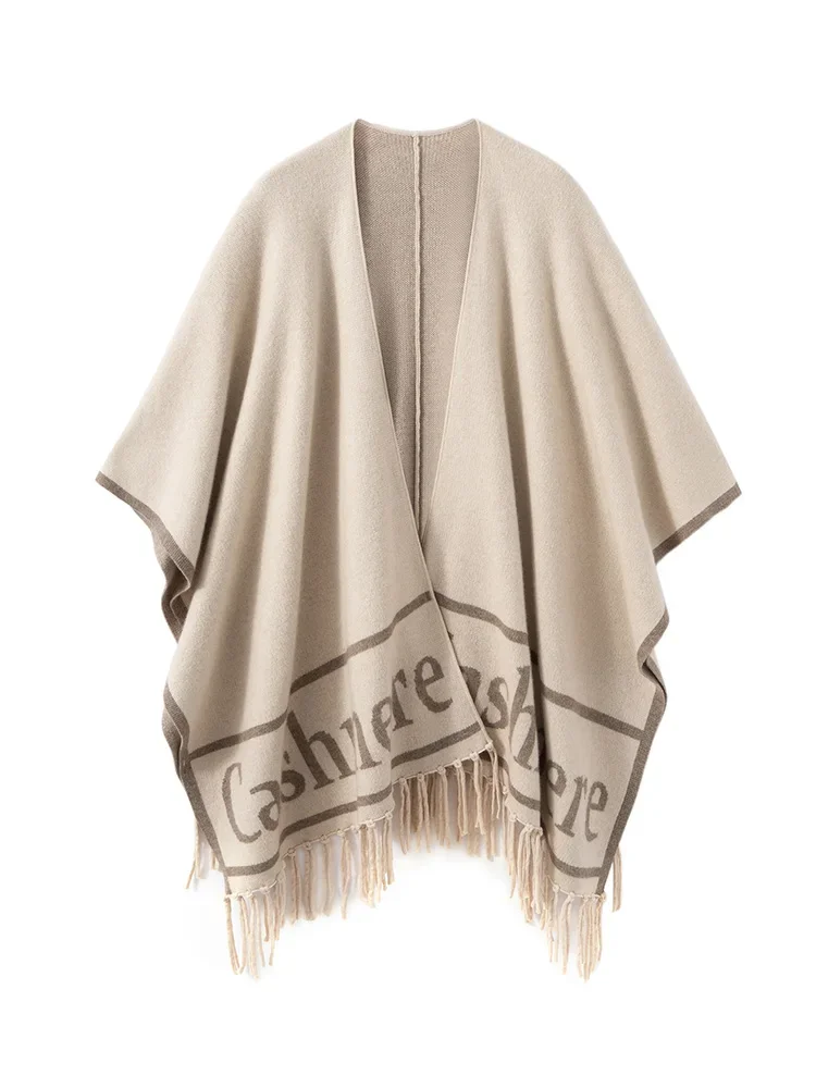 Fashion Women Shawl Sweater 100% Cashmere Shawl Warm Female Mixed-use Cloak Autumn Winter Scarf French Tassel Cozy Wrap Clothing