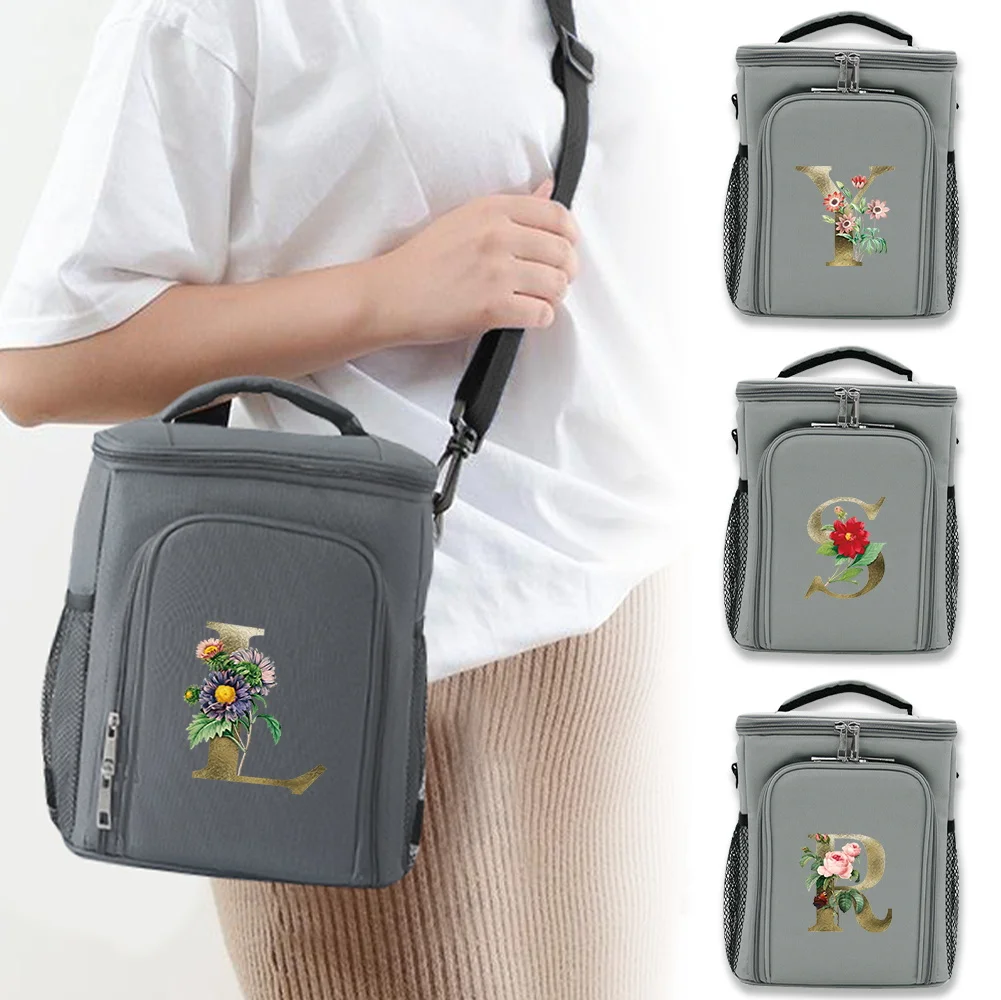 

Thermal Insulation Box Lunch Boxes Food Storage Case Shoulder Storage Bag Golden Flower Series Durable Organizer Case for Unisex