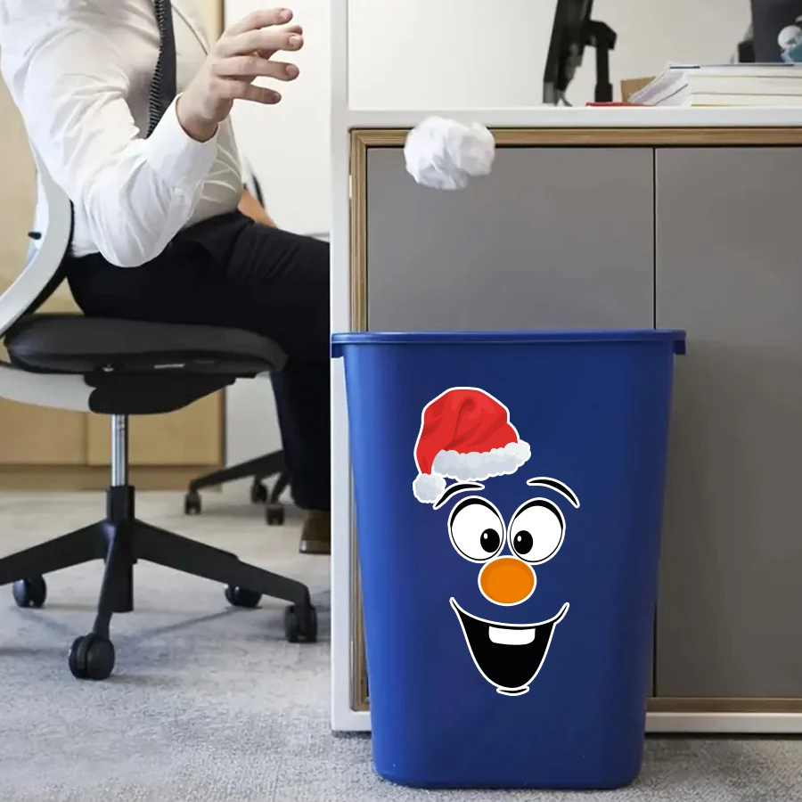 Funny Carrot Nose Face Trash Can Sticker Christmas Decoration Cartoon Decal Waterproof Vinyl Garbage Bin Sticker For Holiday