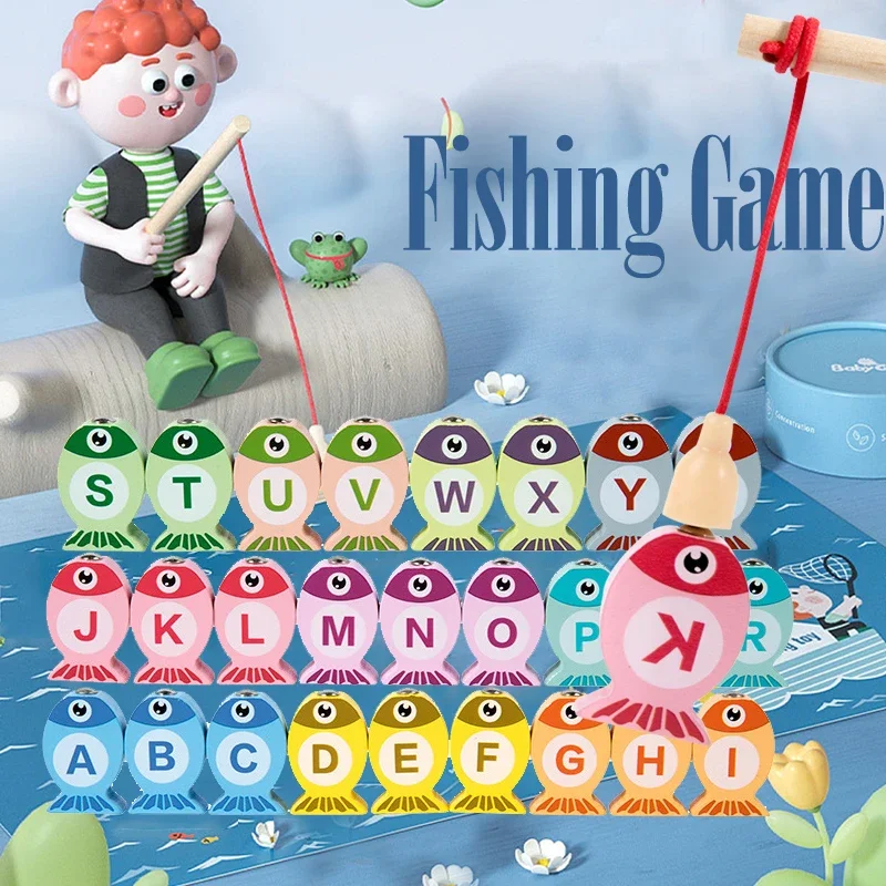 Children Wooden Fishing Game Toys Gift Early Education Alphabet Numeric Cognitive Toys Children Interactive Games Toys for Gifts