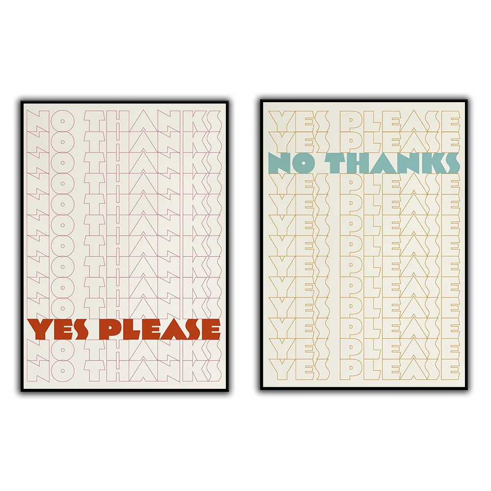 YES PLEASE Quote Wall Art Print, ,NO THANKS Retro Quote Wall Art Print, Fun Sayings Wall Art, Retro Font Style Art,Boho Wall Art