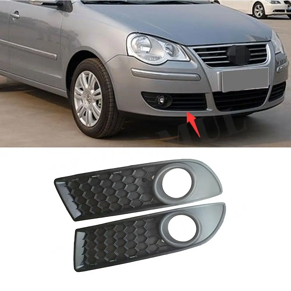 2PCS/Set Front Fog light Grille Trim Cover Foglamp Hoods Honeycomb Grill Frame Mesh for VW Polo MK4 9N3 2005 - 2009 Facelift