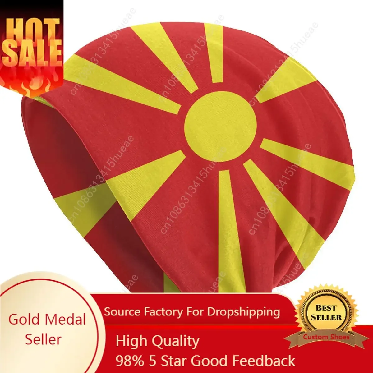 

Custom Flag Of North Macedonia Slouchy Beanie Hat Men Women Fashion Knitting Skullies Beanies Cap for Outdoor Ski