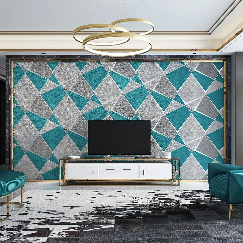 현대 3D 솔리드 기하학 벨벳 벽지 TV 배경 벽지 거실 장식 침실 장식