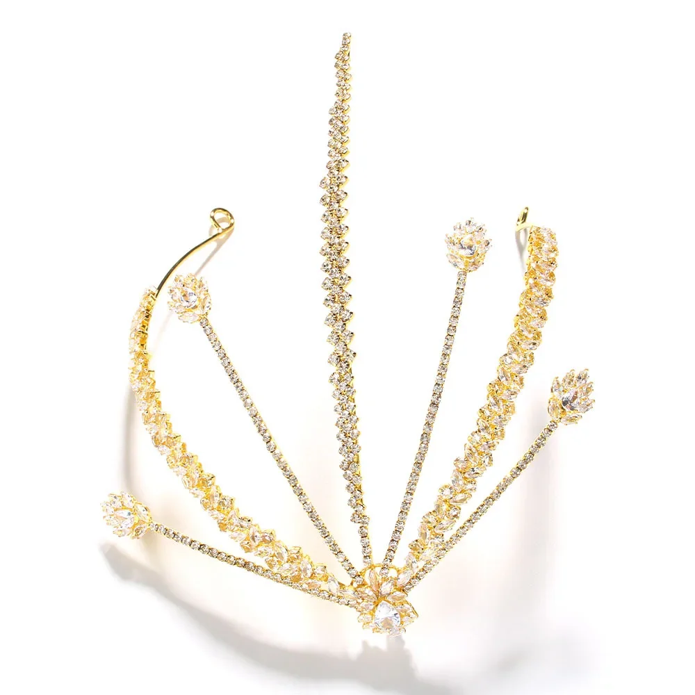 Copricapo da sposa gioielli con corona di diadema di cristallo di lusso per le donne fascia per capelli da sposa con zirconi accessori per capelli indiani 2024