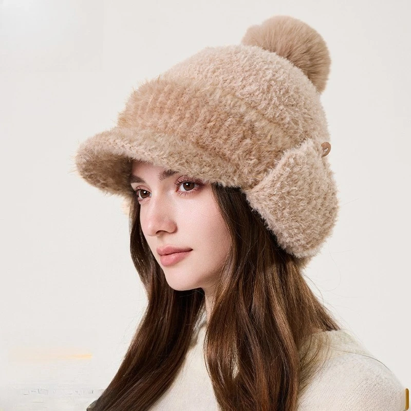 Winter Warm Ear Hair Fleece Hat Women's Thickened Double-layer Wool Hat Korean Version Fashionable Versatile Hairball Hat
