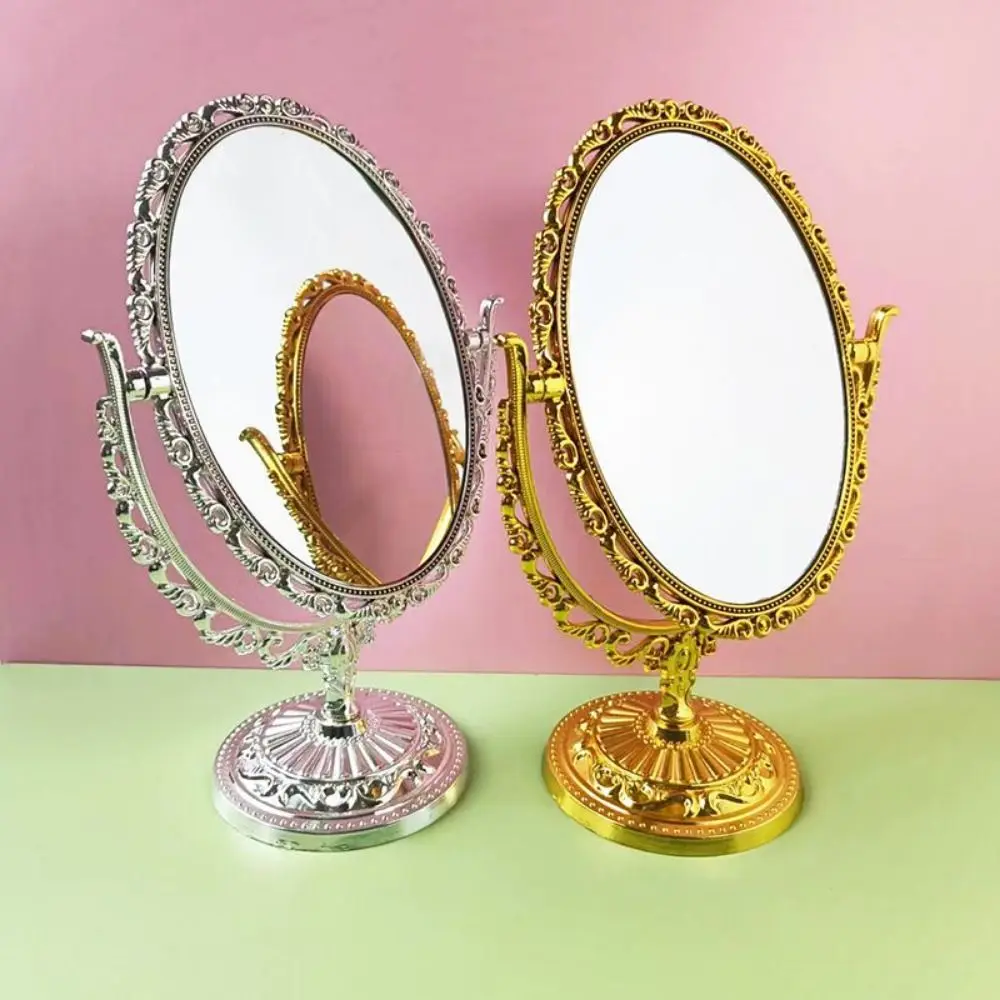 Double-sided Rotation Makeup Mirror 360 Degree Rotation High Definition Desktop Makeup Mirror With Frame Vintage Cosmetic Mirror