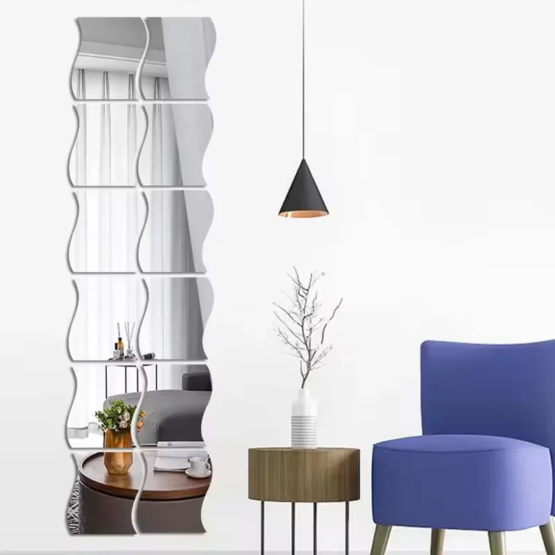 10 قطع من مرآة الموجة ثلاثية الأبعاد ملصق جداري ثلاثي الأبعاد مرآة جدارية حديثة لتزيين غرفة المعيشة وغرفة النوم #5