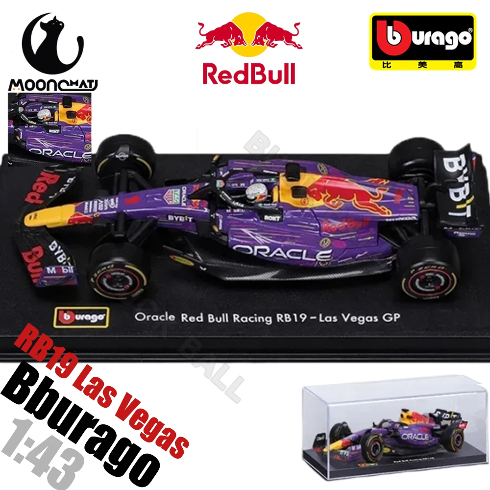 

New Bburago 1:43 F1 RB19 Las Vegas GP Helmet Red Bull Racing RB19 Dust Cover #1 Max Verstappen #11 Sergio Perez Formula Racing