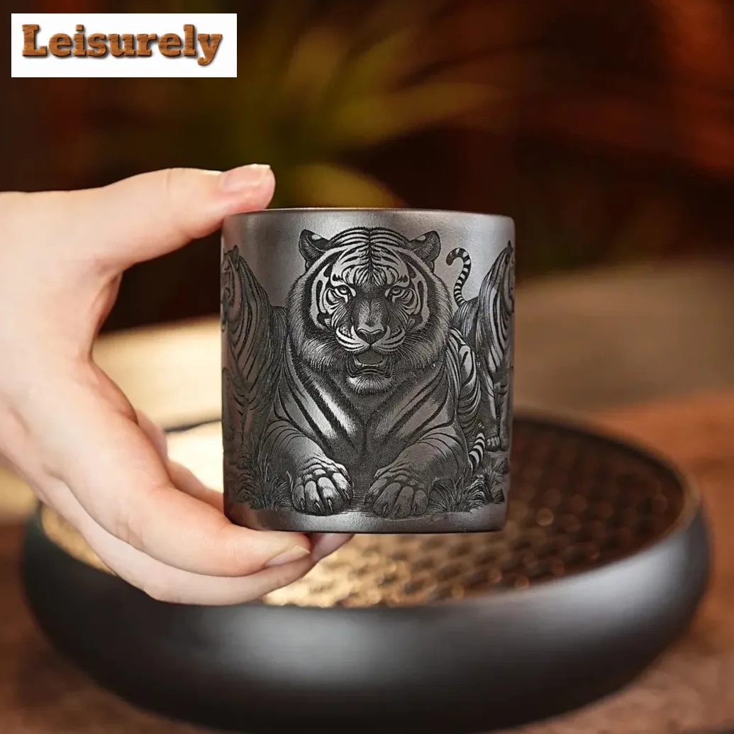 200ml Yixing Zisha Five Tigers Pattern Teacup Retro Tea Bowl Set Of Cups Tea-tasting Meditation Cup Chazhan Master Cup Tableware