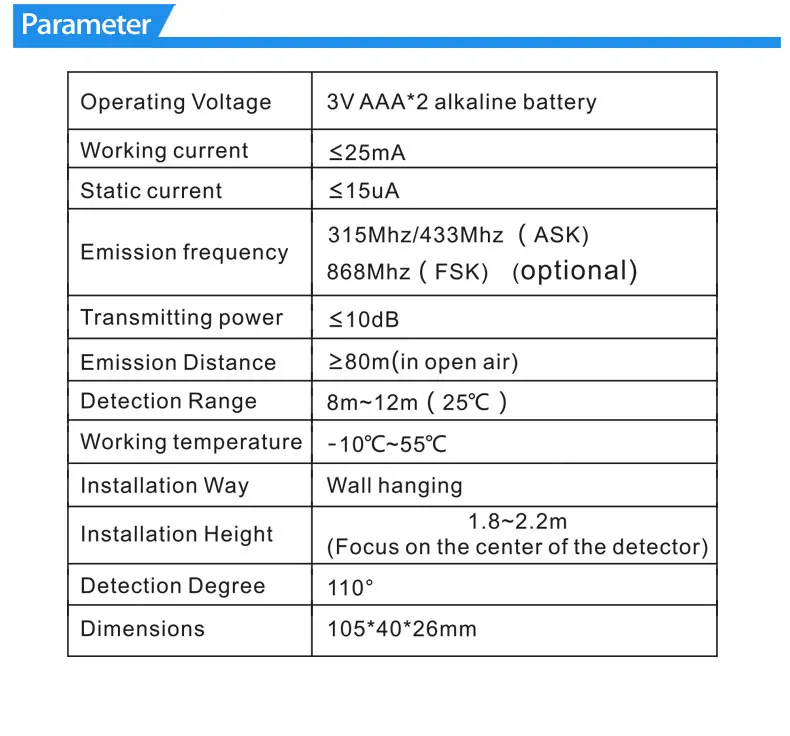 Wofea 무선 PIR 센서 동작 감지기 1527 칩 PG103 433 105 용 107 mhz