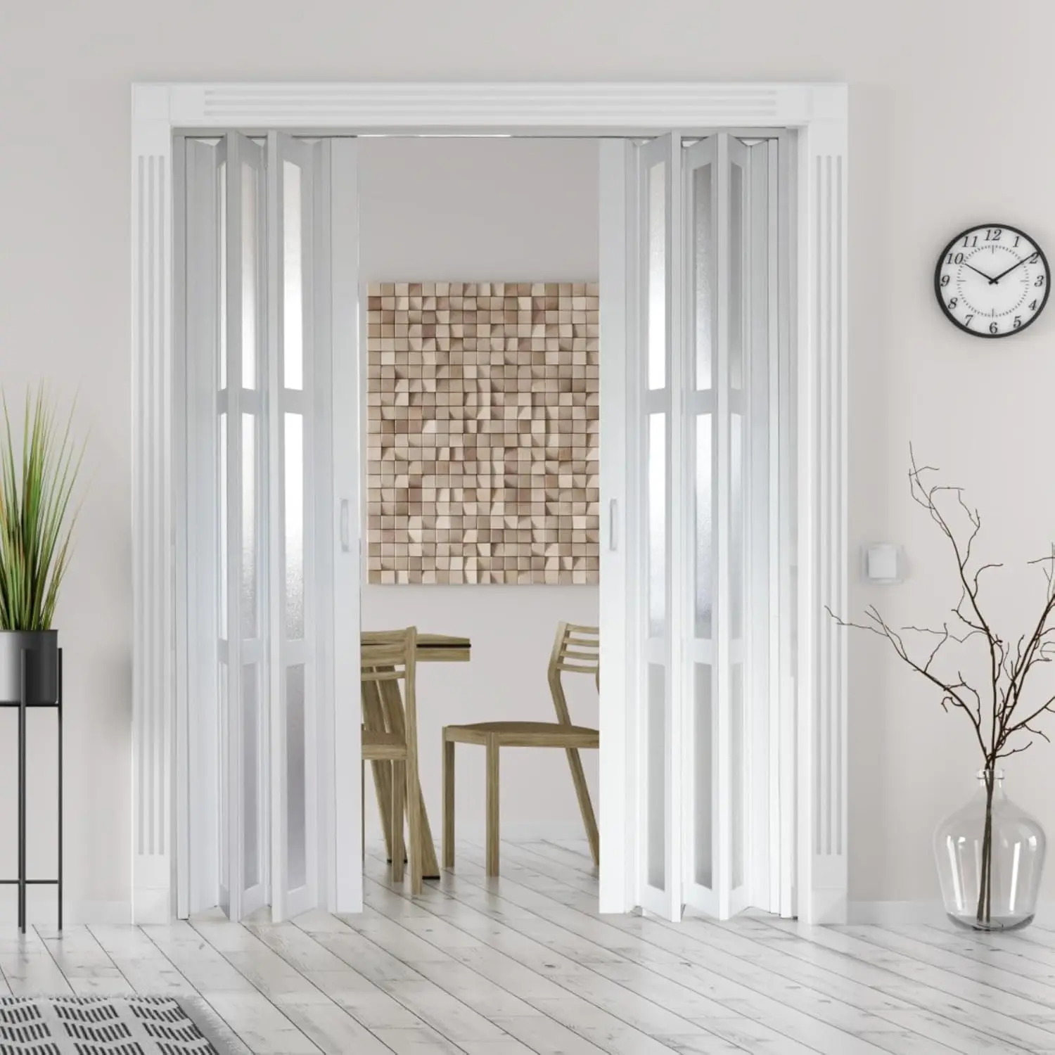 PVC Double Accordion Door,Folding Doors Interior for Closet/Doorway Includes Installation Hardware, White