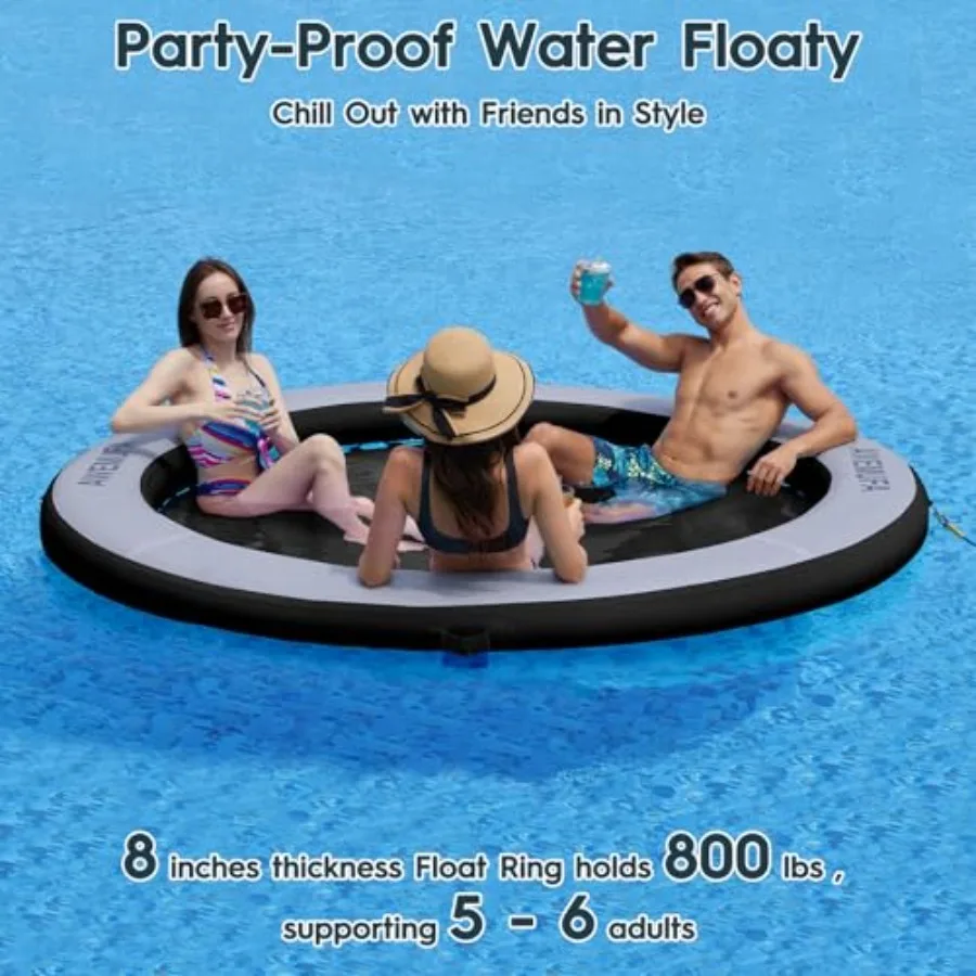 Hamaca Acuática de 8 Pies, Anillo Flotante Redondo de 8 Pulgadas de Grosor con Malla, Flotadores para Lago para Adultos, Colchoneta Flotante Circular Resistente para Piscina Inflable