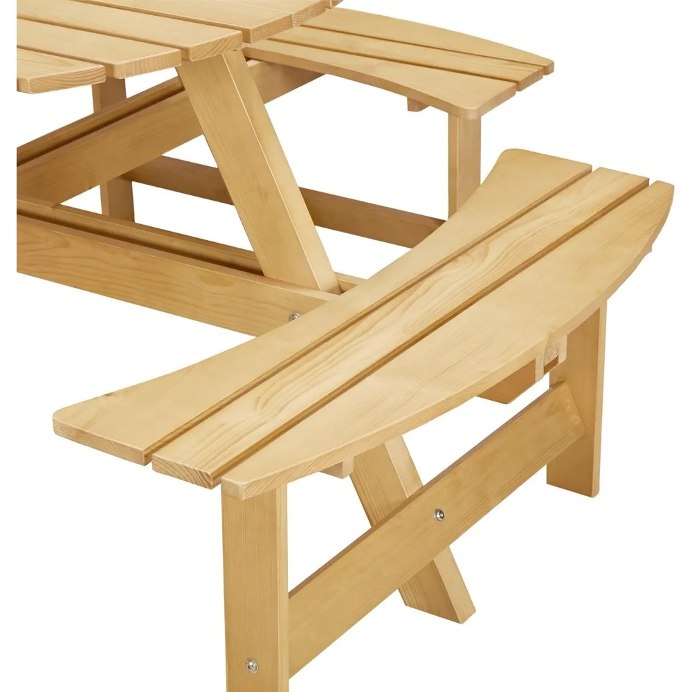 8-местный деревянный стол для пикника, круглый стол для пикника на открытом воздухе с 4 встроенными скамейками, отверстием для зонта, внешним столом и скамейкой для P