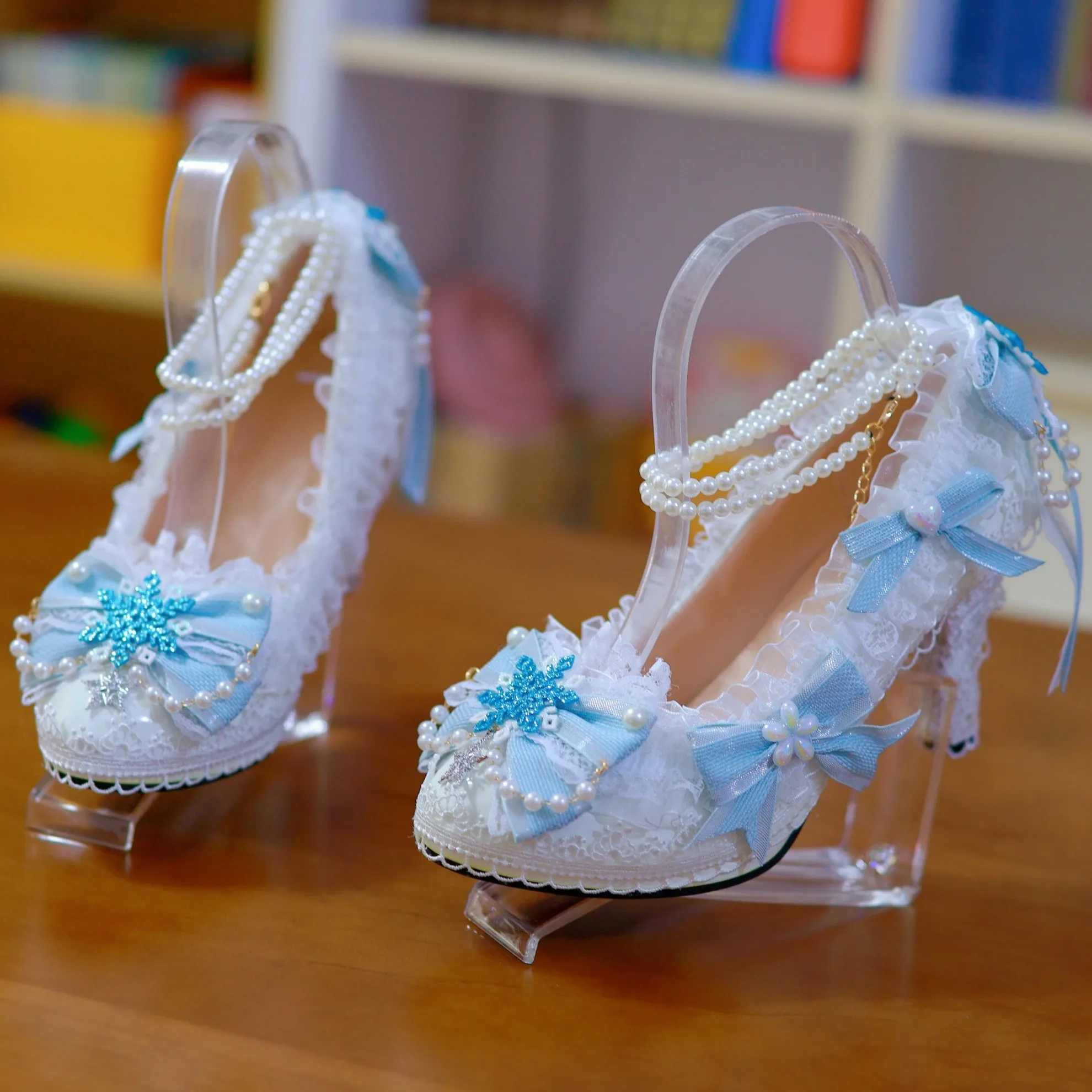 Original Handmade Christmas Lolita Gorgeous Single Shoes Lolita High Heels Round Head Flower Wedding Tea Party Wedding Shoes