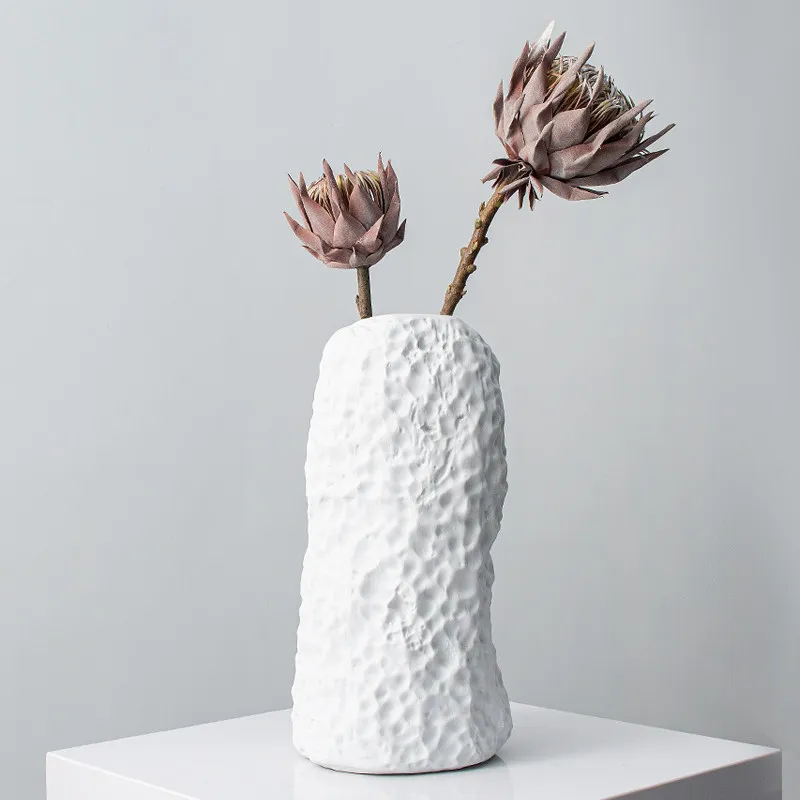 Minimalist Italian model house Danish style design Japanese ceramic flower ware living room stone pattern vase ornament