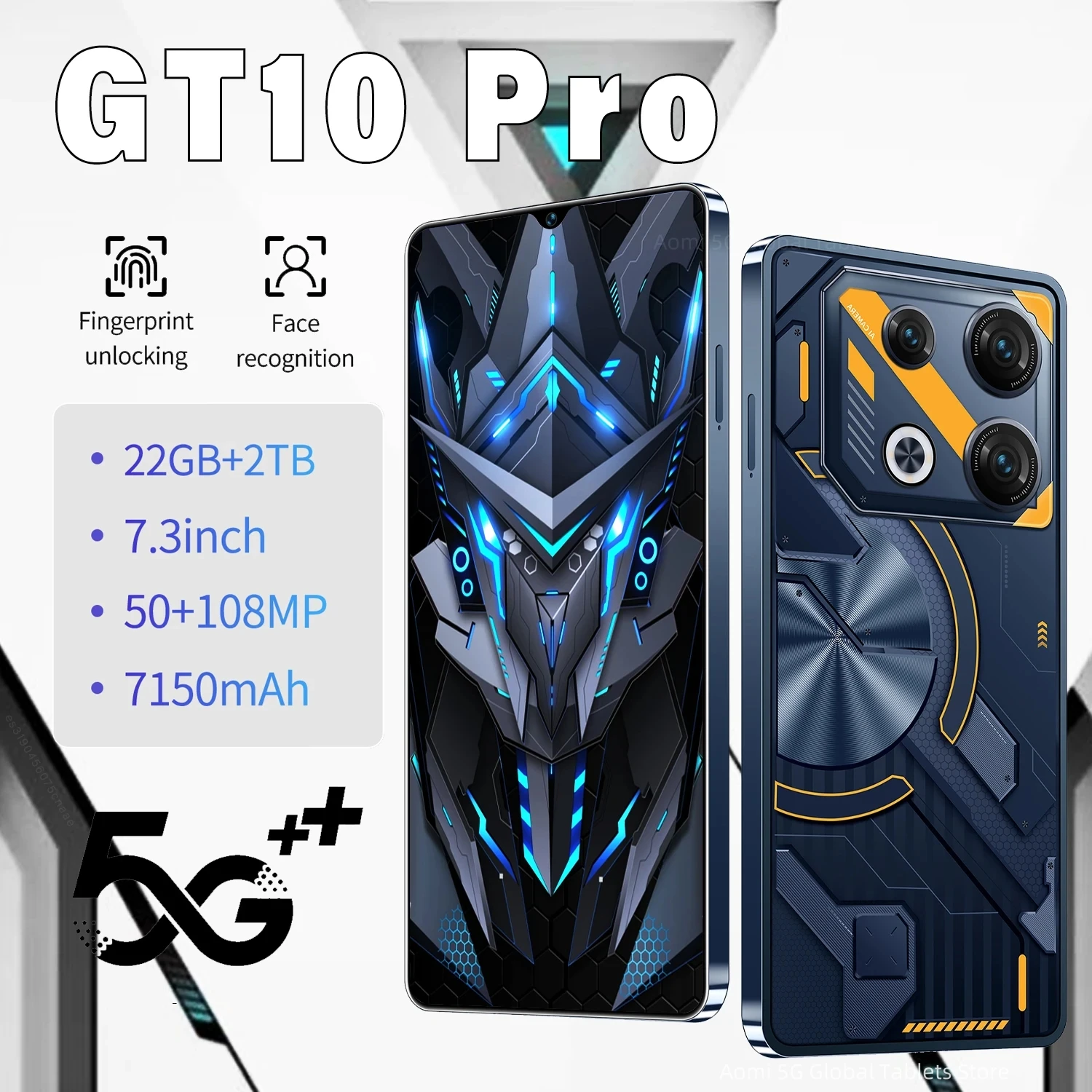 Smartphone Original GT10 Pro 7.3inch Global Version 22G+2TB Snapdragon8 gen3 Android13 50+108MP 4G/5G Cellphone Mobile Phone NFC