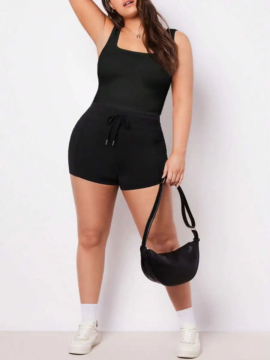 

Plus Size Women Solid Color Casual Tank Top Tight Fitting Crop Top