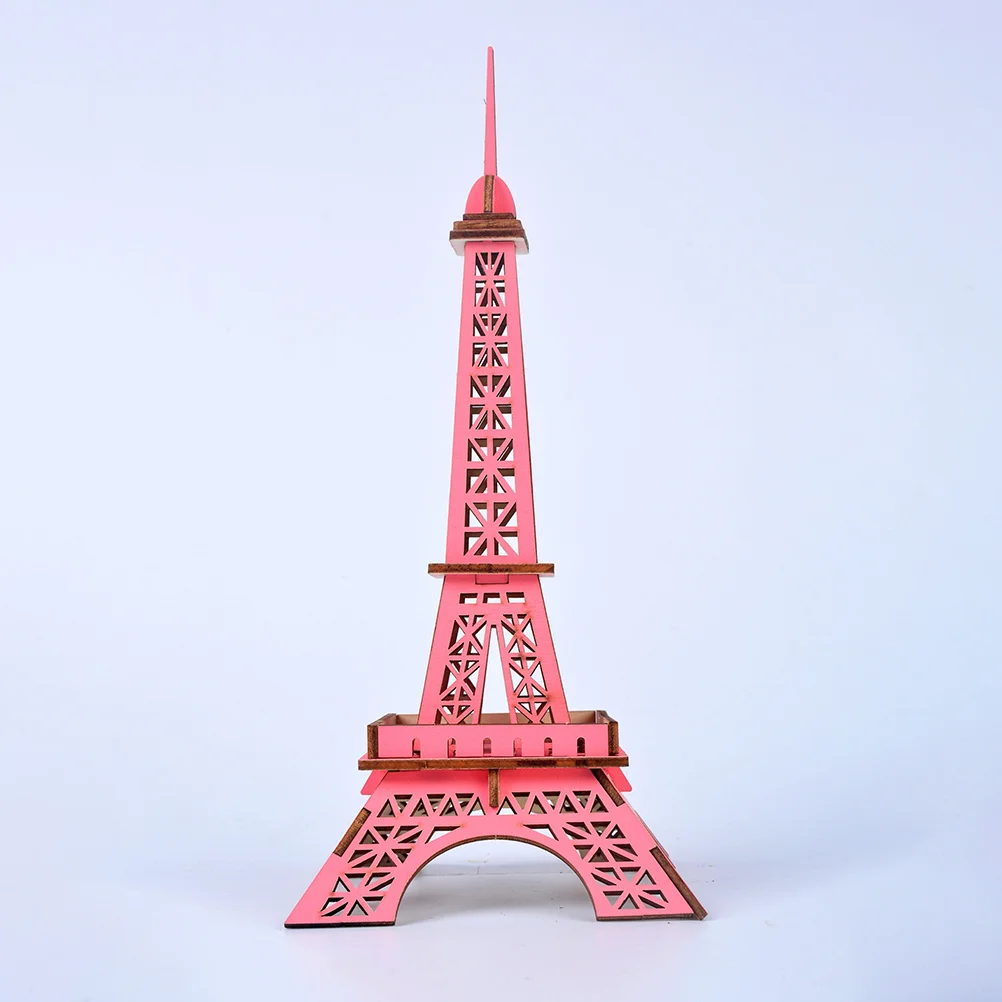 Puzzle 3D in legno Torre Eiffel Puzzle creativo educativo fai-da-te per bambini Puzzle di edifici decorativi rossi per bambini