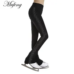 Teenagers Girls Figure Skating Pants Side Rhinestones Ice Skating Practice Leggings Gymnastics Footless Dance Training Tights