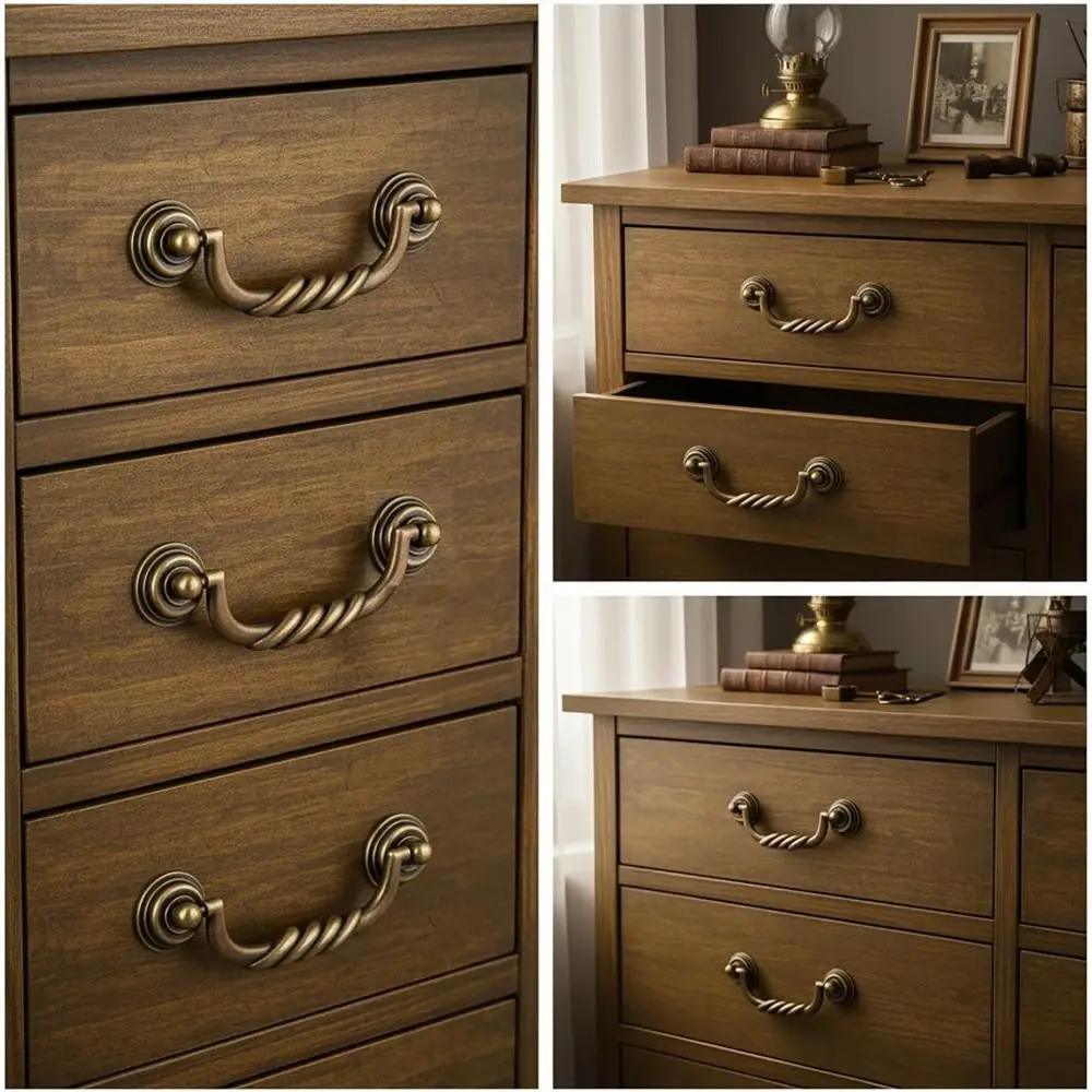 Vintage Style Rust Resistant Drawer Pulls Elegant Durable Cabinet Knobs Easy Install Bail Drop Swing Handles Dresser