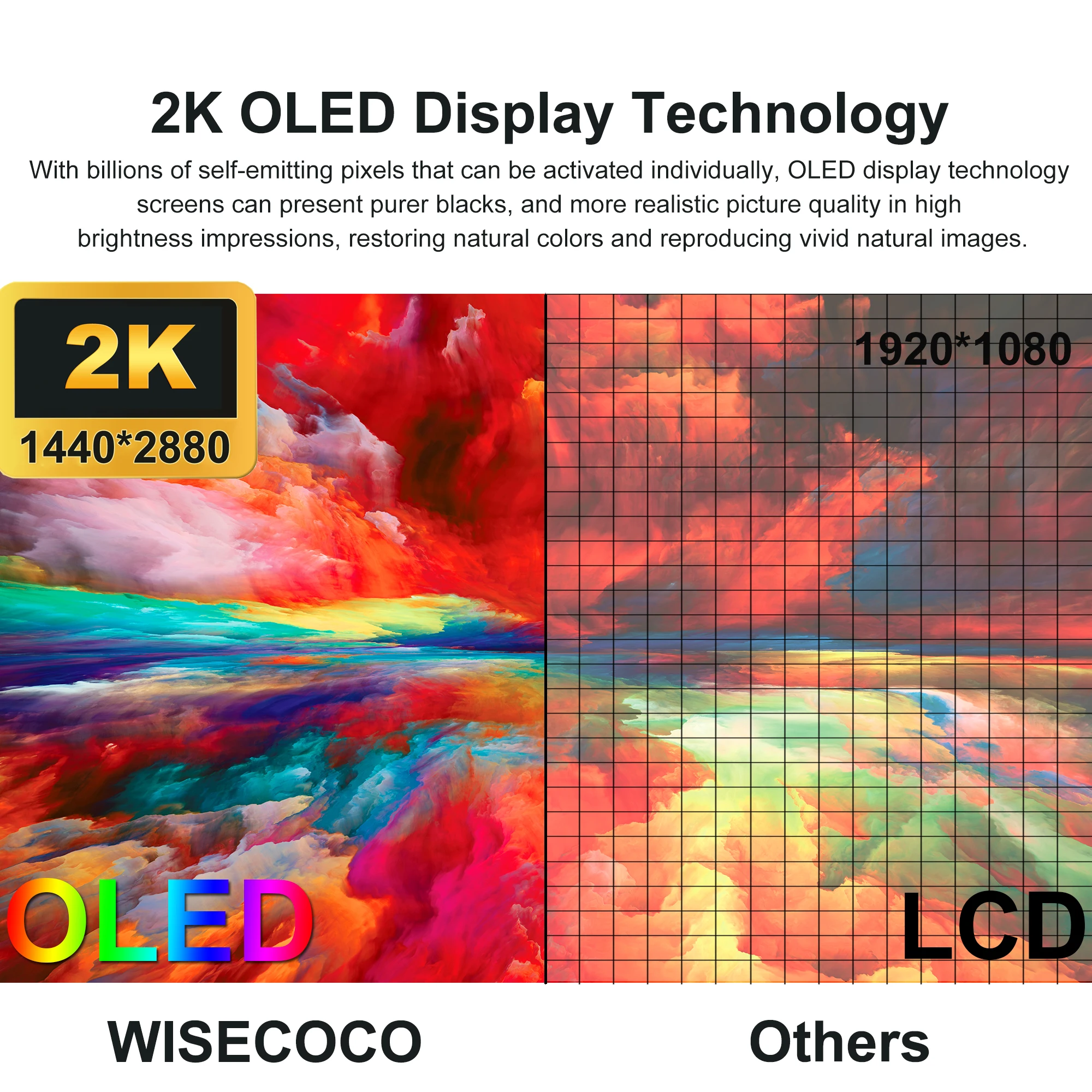 Wisecoco 6 cal 2K elastyczny wyświetlacz OLED IPS 2880x1440 100% sRGB elastyczny ekran z giętkim ekranem