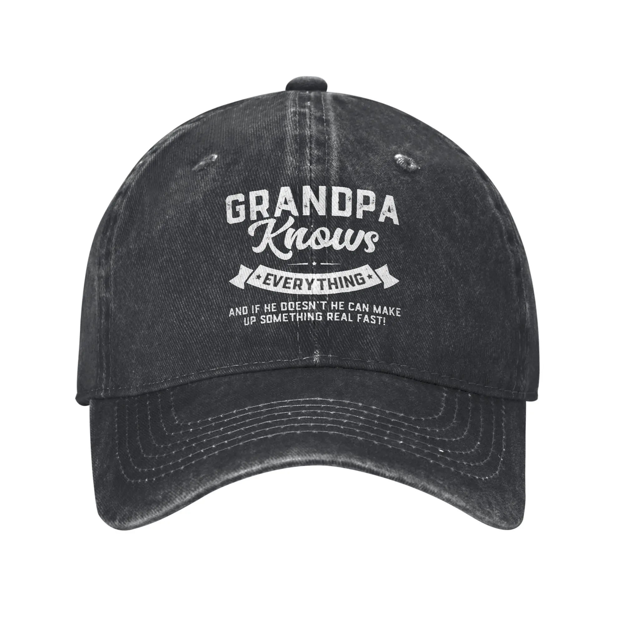 Grandpa Knows Everything Funny Father's Day Birthday Gift Retro Cowboy Washed Baseball Caps Man Denim Hat Female Snapback Cap