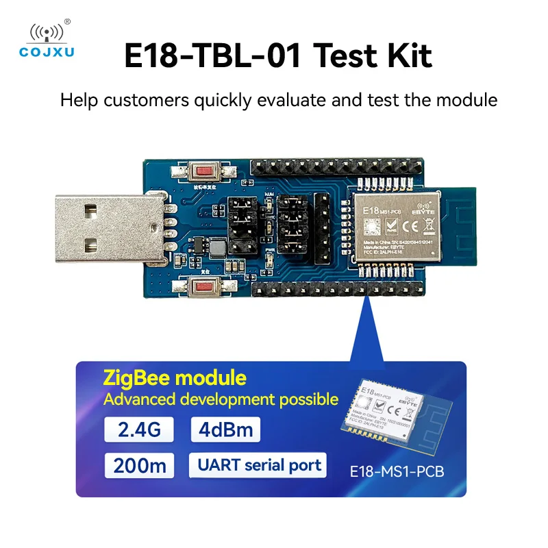 CC2530 USB para TTL UART CH340G Kit de placa de teste Módulo ZigBee 2,4 GHz E18-TBL-01 para E18-MS1-PCB