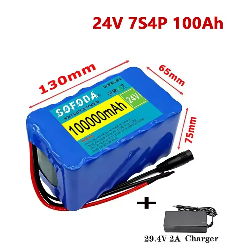 24V 7S4P 18650 batterij 100Ah 100000mAh voor elektrische rolstoelen Oplaadbare lithium-ionbatterij + 29,4V oplader