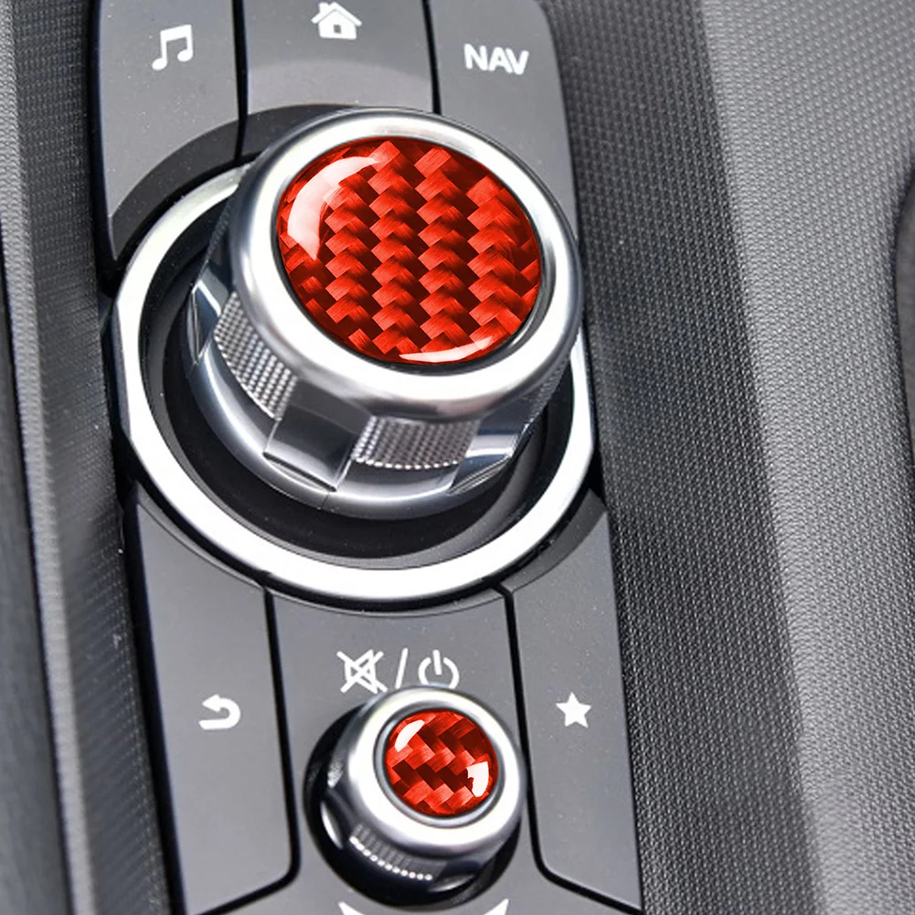 Add a Touch of Luxury to Your For Mazda MX5 162020 with Red Carbon Fiber Multimedia Button Cover Trim Set of 2