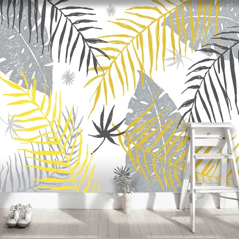 Custom Photo Waterproof Canvas Painting Pastoral Hand Painted Abstract Leaves Living Room Bedroom Mural Wallpaper Papel De Pared