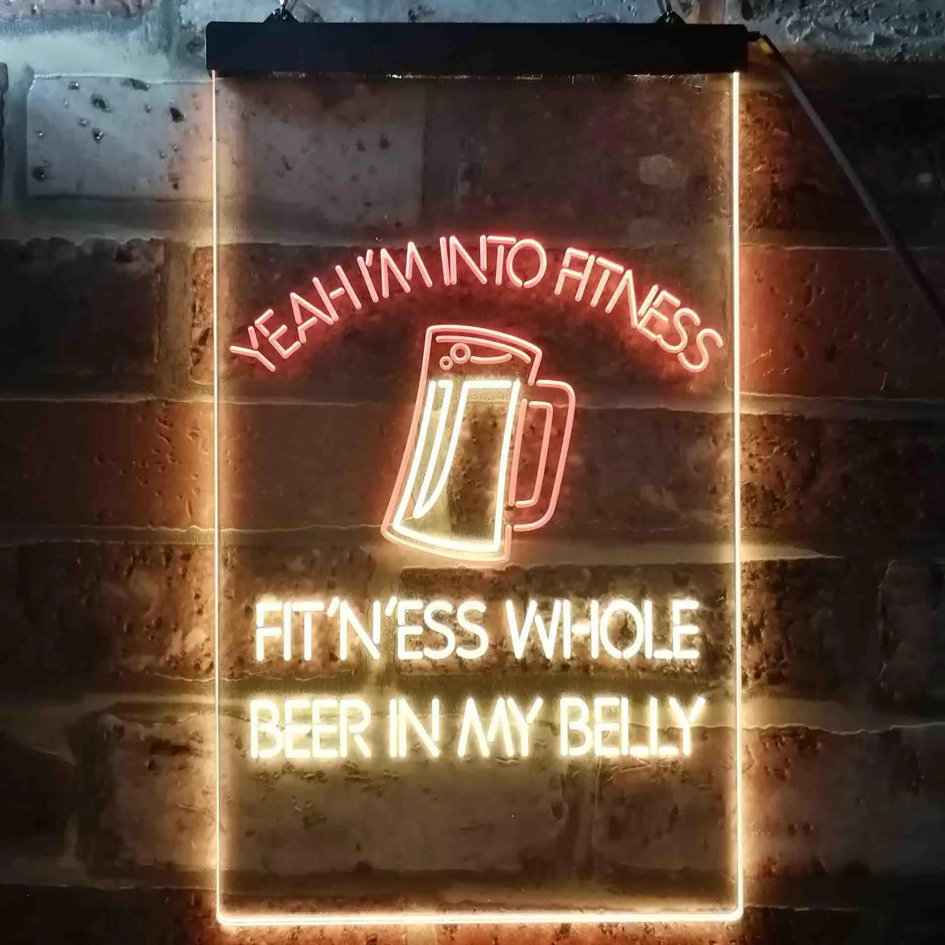 FIT'N'ESS WHOLE BEER IN MY BELLY. Humor Dual Color Led Neon Sign st6-i3515