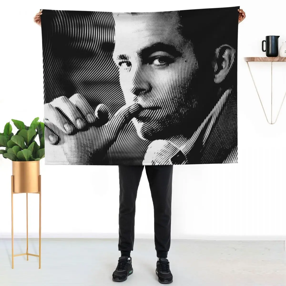 Black & White Portrait (Linocut) Of Chris Pine Throw Blanket Decorative Throw Flannel Fabric Weighted Soft Big Sofa Blankets