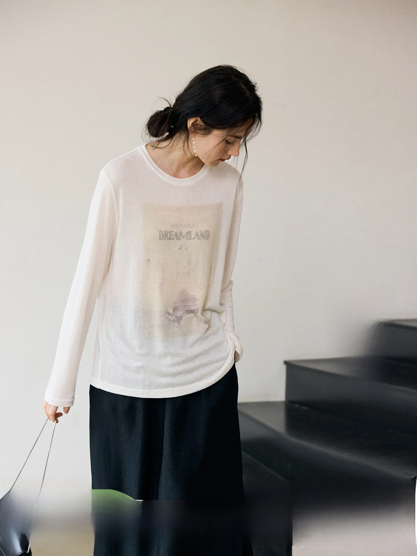 

HeyDress Rcelle Женская футболка с длинным рукавом и принтом, весна-лето, свободная, повседневная, с круглым вырезом, базовая, топ