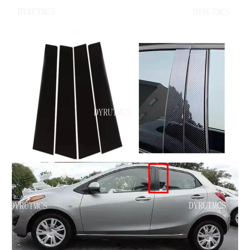 

4pcs Glossy Black Pillar Post Carbon Fiber For Mazda 2 Hatchback 2007 2008 2009 2010 -2013 Window Door Deal BC Cover Sticker