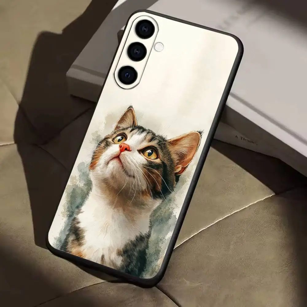ภาพวาดสีน้ำมันแมวเคสโทรศัพท์สำหรับซัมซุงกาแล็คซี่ A91,80,73,72,71,53,52,32,31,22,21s,20,เคสสีดำนุ่ม