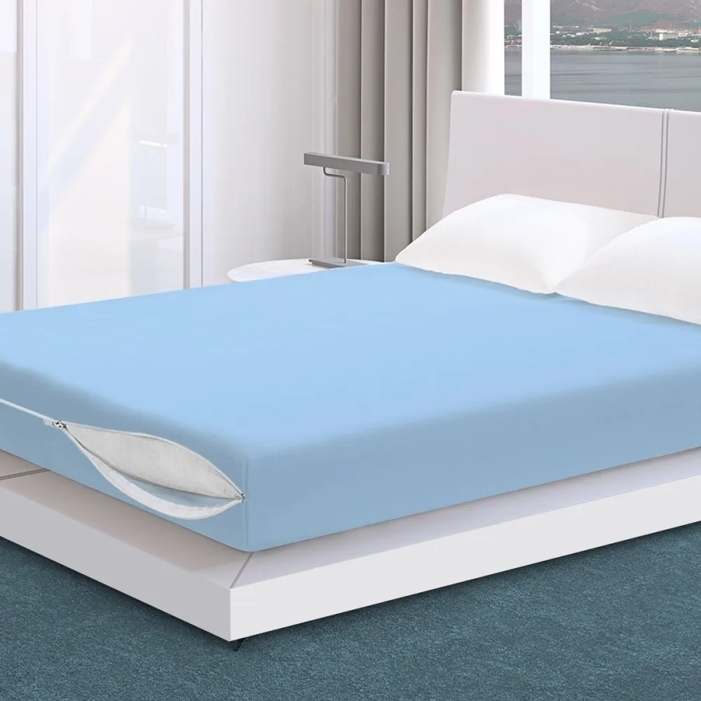 Blue Single Mattress Cover with Zipper